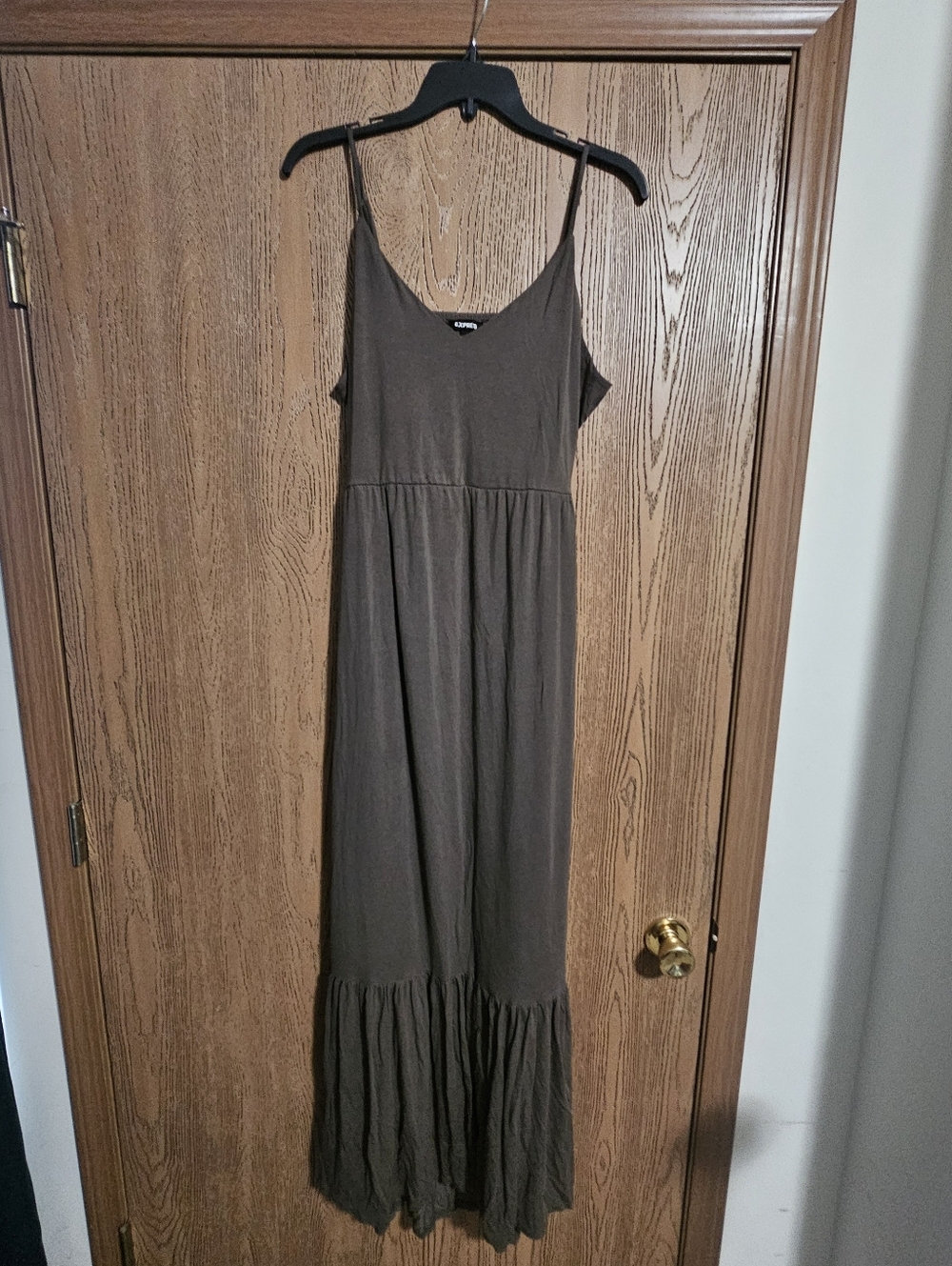 Express Olive Green Maxi Slip Dress with Ruffle Hem